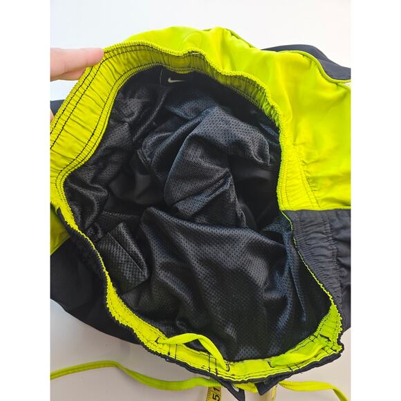 Nike xl swim trunks mesh brief lined black neon with pockets 90s y2k hybrid mens - Picture 3 of 7